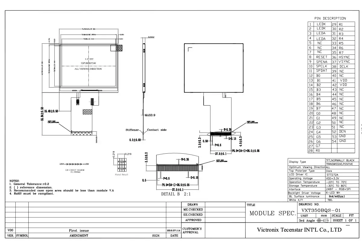 3.5inch 320*240 IPS TFT Module